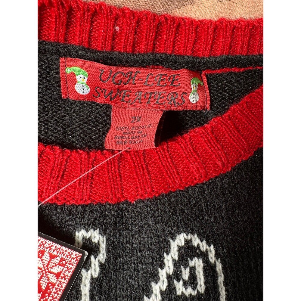 Ugh-Lee Sweater Womens Plus 2X Black Christmas Cat LA LA Shimmer Knit - Picture 9 of 11